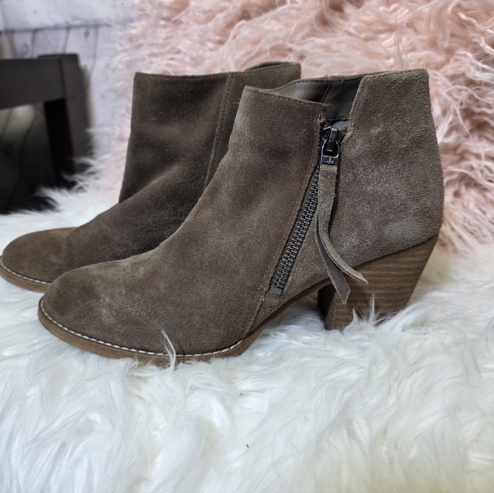 Sam Edelman Taupe Suede Side-Zip Ankle Booties